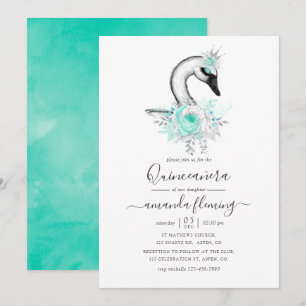 Convites Aguarela Floral Cisne Quinceañera