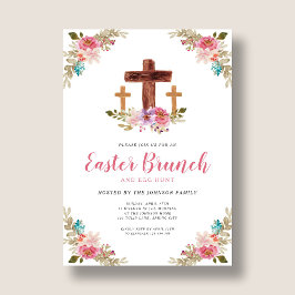 Convites Aguarela Floral Cruz Religiosa Brunch de Páscoa Em