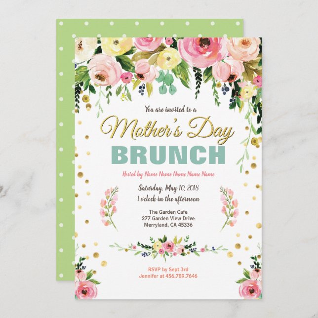 Convites Aguarela floral da refeição matinal do tea party (Frente/Verso)