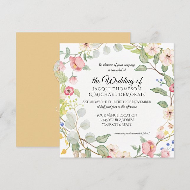 Convites Aguarela floral do rosa do ouro do outono do (Frente/Verso)