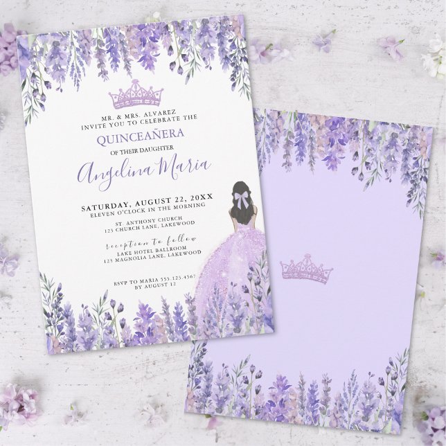 Convites Aguarela Floral Lilás Roxo Quinceanera (Watercolor Floral Purple Quinceanera Invitation)
