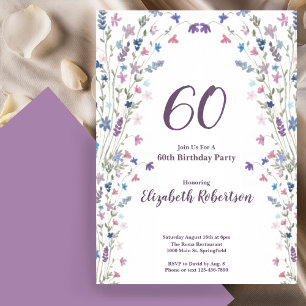 Convites Aguarela Flores Silvestres Aniversário de 60 anos