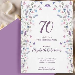 Convites Aguarela Flores Silvestres Aniversário de 70 anos