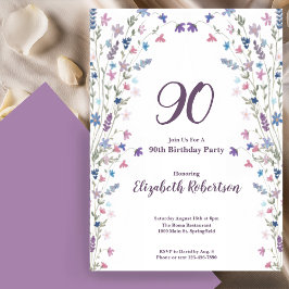 Convites Aguarela Flores Silvestres Aniversário de 90 anos