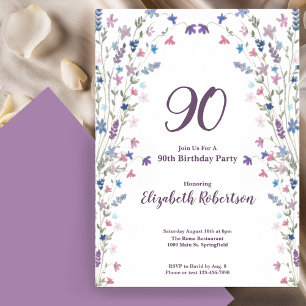 Convites Aguarela Flores Silvestres Aniversário de 90 anos 
