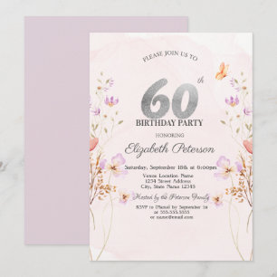 Convites Aguarela Flores Silvestres Lilás Aniversário de 60