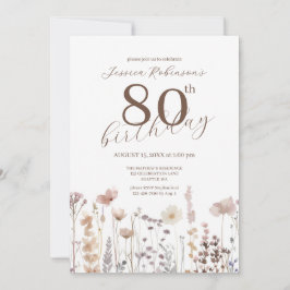 Convites Aguarela Flores Silvestres Octogésimo Aniversário