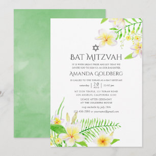 Convites Aguarela Frangipani Tropical Bat Mitzvah