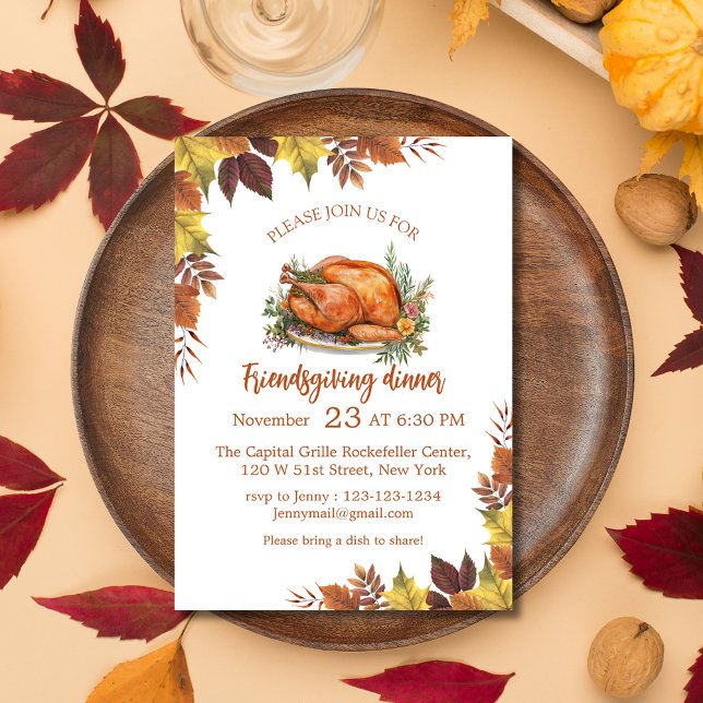 Convites aguarela outono folhas outono jantar friendsgiving (Criador carregado)