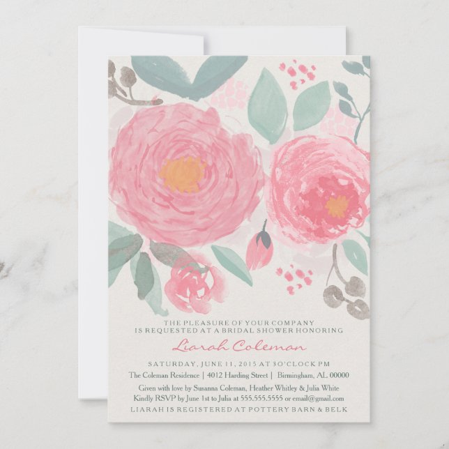 Convites Aguarela pintado mão nupcial ou chá de fraldas (Frente)