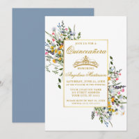 Aguarela Quinceanera Flores Silvestres Azul Empoei
