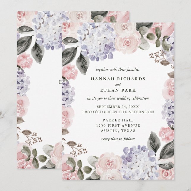 Convites Aguarela silenciado | floral do vintage que (Frente/Verso)