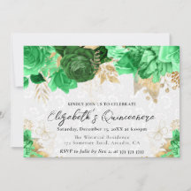 Aguarela Verde e Flores Douradas Quinceanera