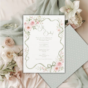 Convites Ah Bebê Faixa Floral Sage Quadro Chamada de Bebê