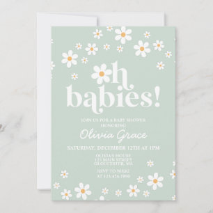 Convites Ah Bebês! Chuveiro de bebê verde daisy