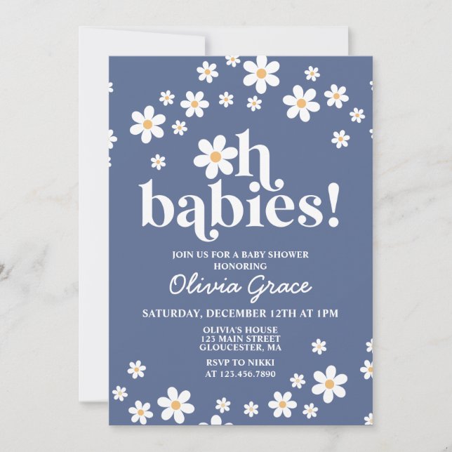 Convites Ah Bebês! Daisy azul marinho Chamada de Bebê (Frente)