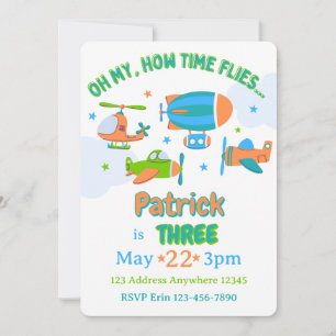 Convites Ah Como o Tempo Voa Blue Green Aviation Aniversári