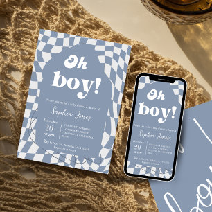 Convites Ah, garoto! Azul Verificado   Gingham   CHÁ DE FRA