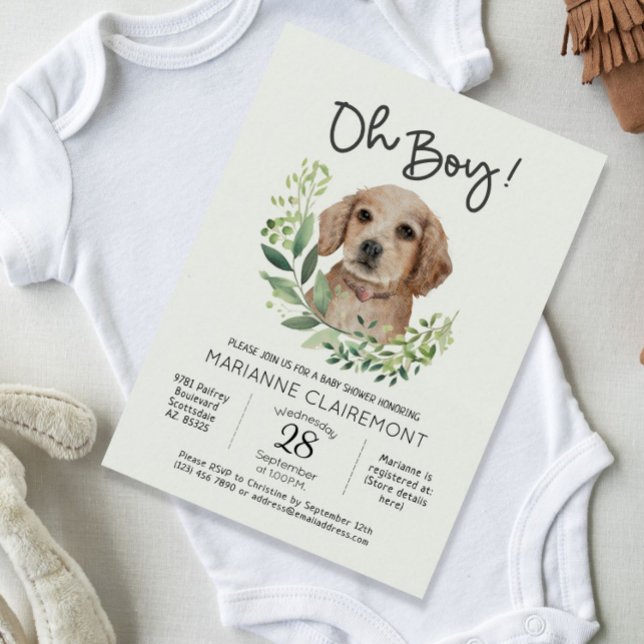 Convites Ah, garoto! Cachorro Cachorro Cachorro Cachorro (Cute Watercolor Rustic Boy Baby Shower Invitation)
