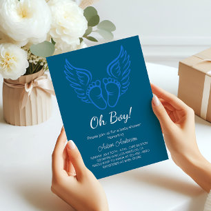 Convites Ah, garoto! Chá de fraldas Angel Wings para Menino