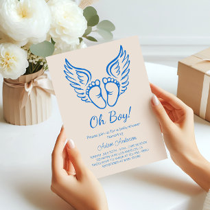 Convites Ah, garoto! Chá de fraldas Angel Wings para Menino