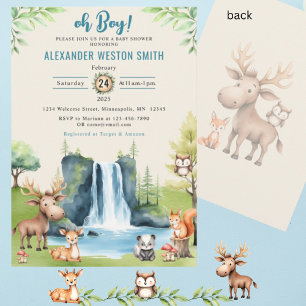 Convites Ah, garoto! Chá de fraldas de cascata de animais d