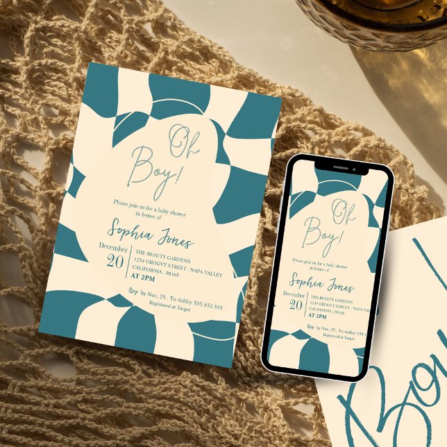 Convites Ah, garoto! Retro Verificado | Gingham | CHÁ DE FR (Criador carregado)