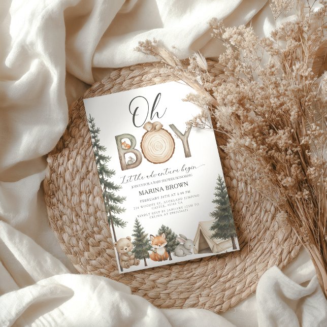 Convites Ah menino que a aventura comece Chuvada de Bebê (oh boy let the adventure begin baby shower invitation woodland adventure invite)