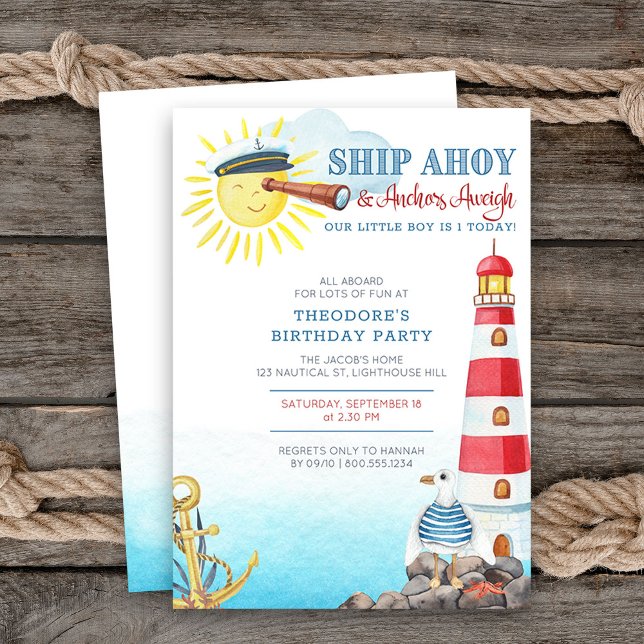 Convites Ahoy Anchors APesar Aniversário Náutico do Menino (Nautical themed boys birthday invitation)