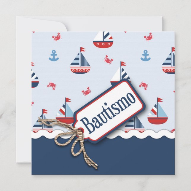 Convites Ahoy! Batismo Quadrado C_Espanhol (Frente)