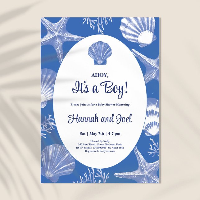 Convites Ahoy É um garoto Chá de fraldas de conchas no Ocea (Criador carregado)