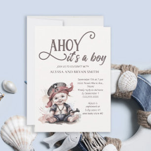 Convites Ahoy é um menino Chá de Bebê Pirata