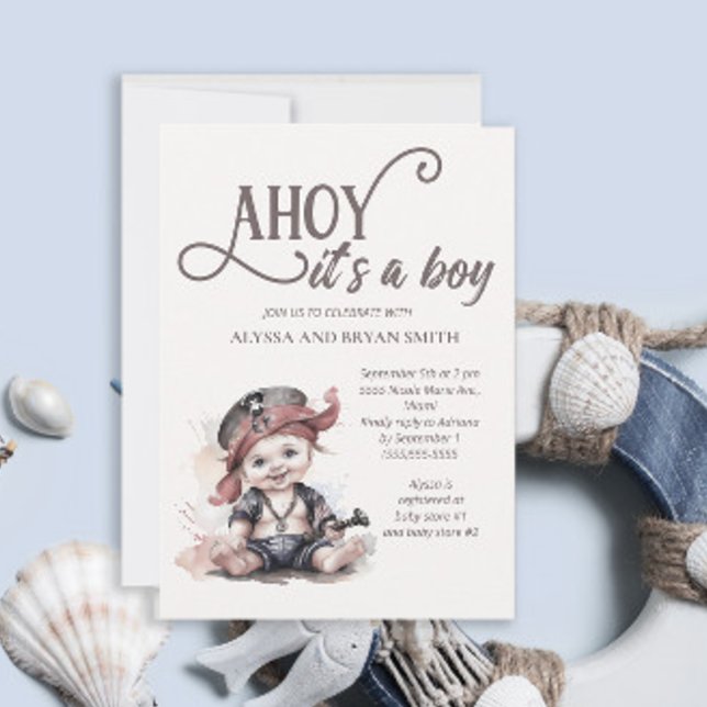Convites Ahoy é um menino Chá de Bebê Pirata (Criador carregado)
