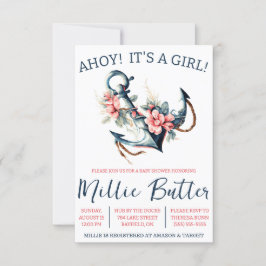 Convites AHOY! É uma garota! Chá de fraldas de Âncora Flora