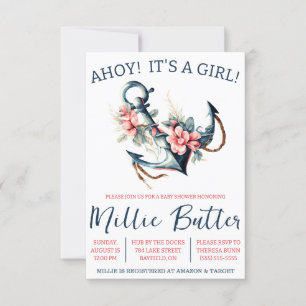Convites AHOY! É uma garota! Chá de fraldas de Âncora Flora