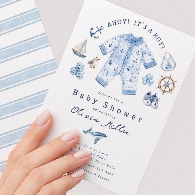 Convites Ahoy It’s a Boy Baby Shower Invitation (Criador carregado)