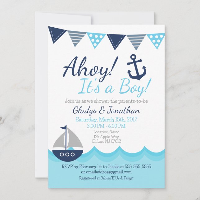 Convites Ahoy! It’s a Boy Nautical Sailor Baby Shower Invit (Frente)