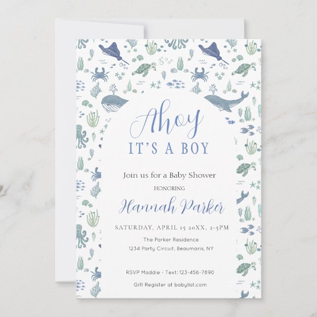 Convites Ahoy it's a Boy Baby Shower Invitation (Frente)