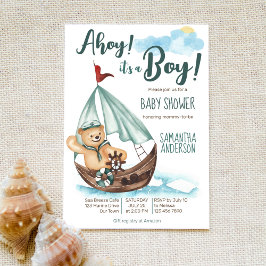 Convites Ahoy it's a boy teddy bear nautical baby shower