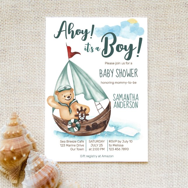 Convites Ahoy it's a boy teddy bear nautical baby shower (Criador carregado)