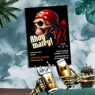 Convites Ahoy Matey! Aniversário do Pirata do Crânio Negro