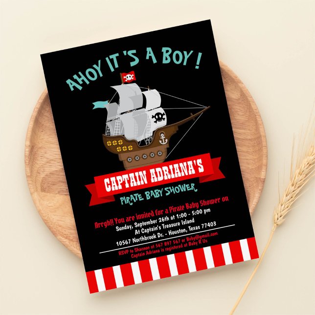 Convites Ahoy Matey! Chá de fraldas de Boat Pirate Boy (Criador carregado)