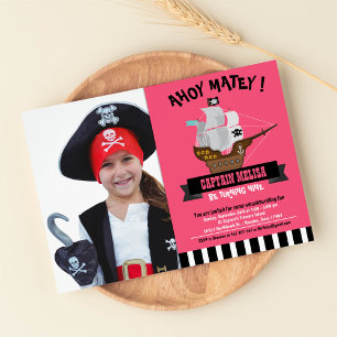Convites Ahoy Matey! Foto de Aniversário Pirata de Barcos