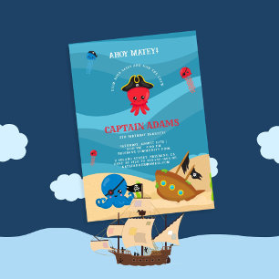 Convites Ahoy Matey! Octopus Pirates Boys Birthday
