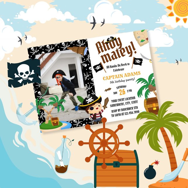 Convites Ahoy Matey! Pirate Boys Birthday (Criador carregado)