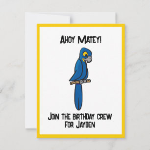 Convites Ahoy Matey Pirate Parrot Cartoon, Pássaro Macaw En