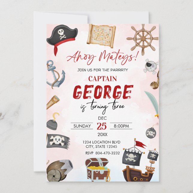 Convites Ahoy mateys pirate Boy birthday  Invitation (Frente)