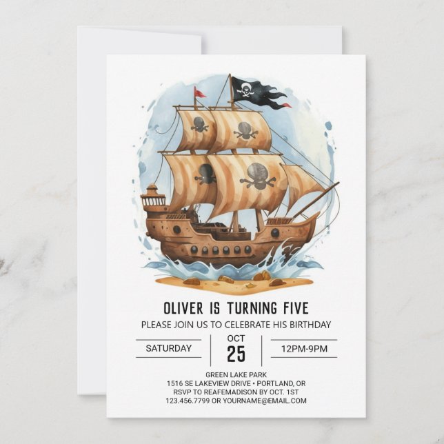 Convites Ahoy Treasure Map Editável Pirata Ahote (Frente)