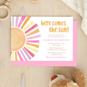 Convites Aí vem o chá de fraldas da menina do Sol Boho