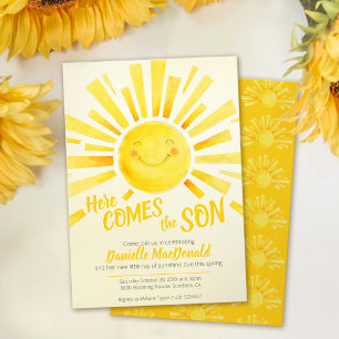 Convites Aí vem o filho chá de fraldas amarelo-sol